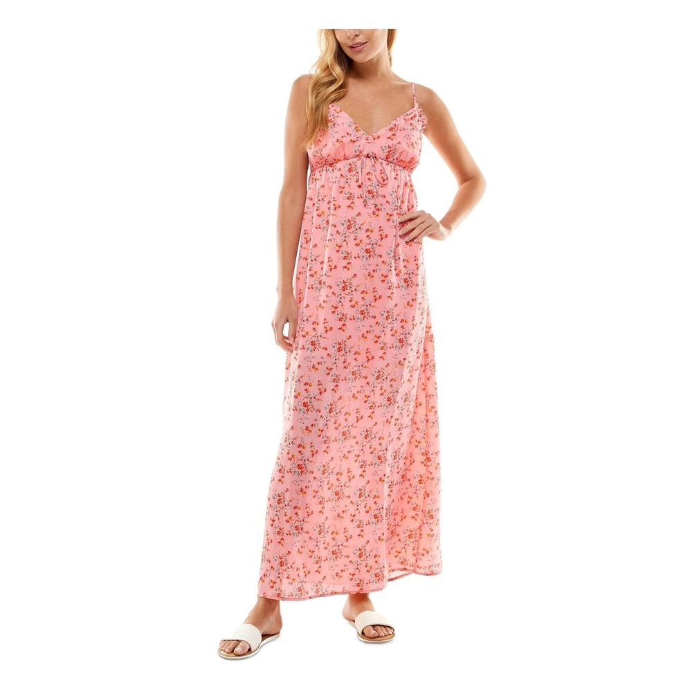 CITY STUDIO Womens Pink Adjustable‎ Ruffle Arm Trims Bead Bo Maxi Dress Small